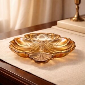 Vintage Carnival Glass Marigold Leaf-Shaped Glass Serving Dish
